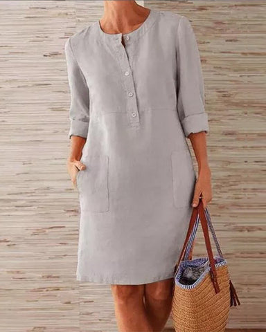 Clidress Simple Solid U Neck Wrap Shift Dress