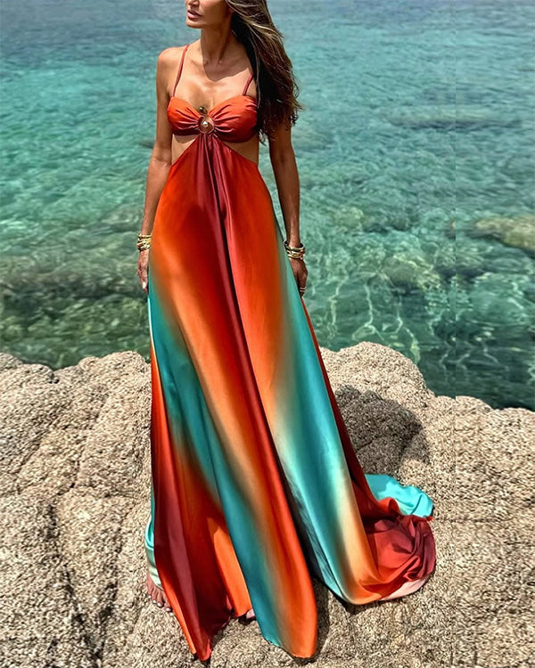 Clidress Boho Slip Tie Dye Maxi Dress
