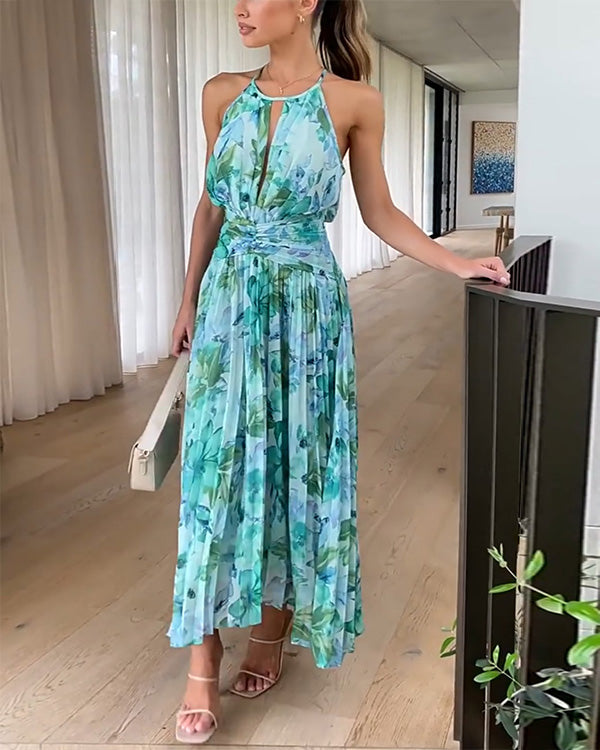 Clidress Boho Floral Chiffon Maxi Dress
