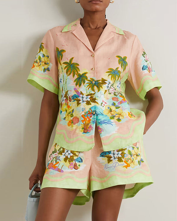 Clidress Vacation Printed Shirt & Shorts Set