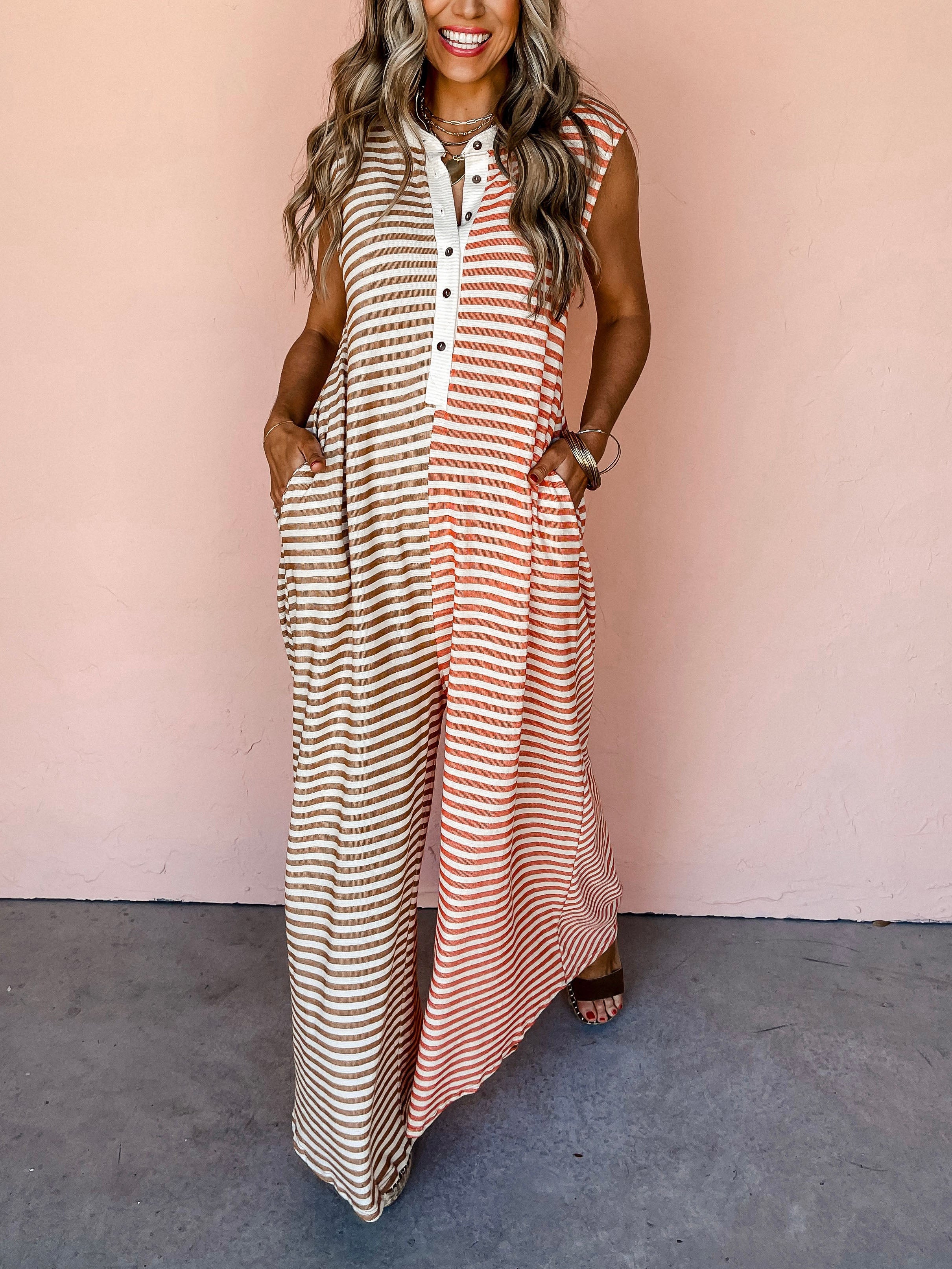 Clidress The Jonas Striped Button Front Jumpsuit
