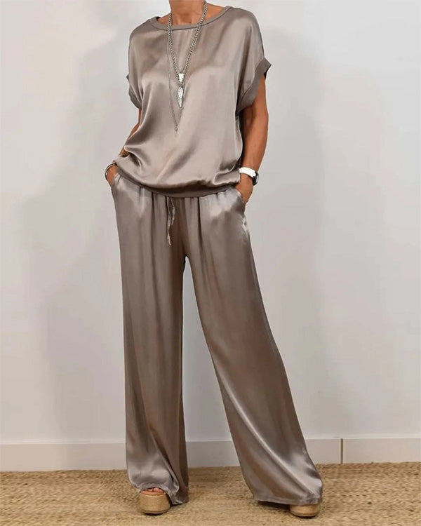 Clidress Silk Sleeveless Top & Pants 2 Pieces Set