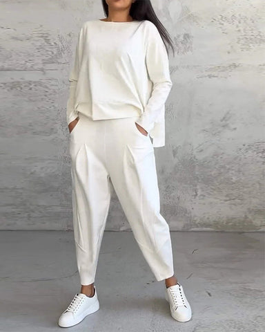 Clidress Cotton Linen Plus Size Irregular 2 Pieces Set