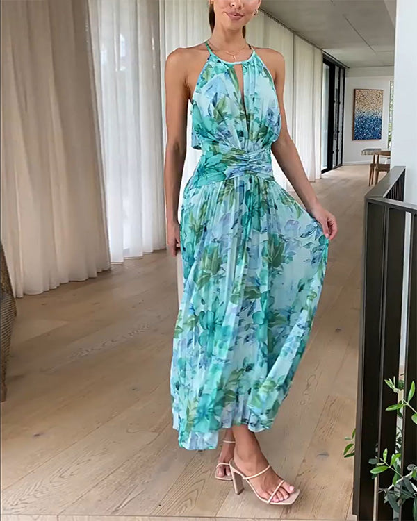Clidress Boho Floral Chiffon Maxi Dress