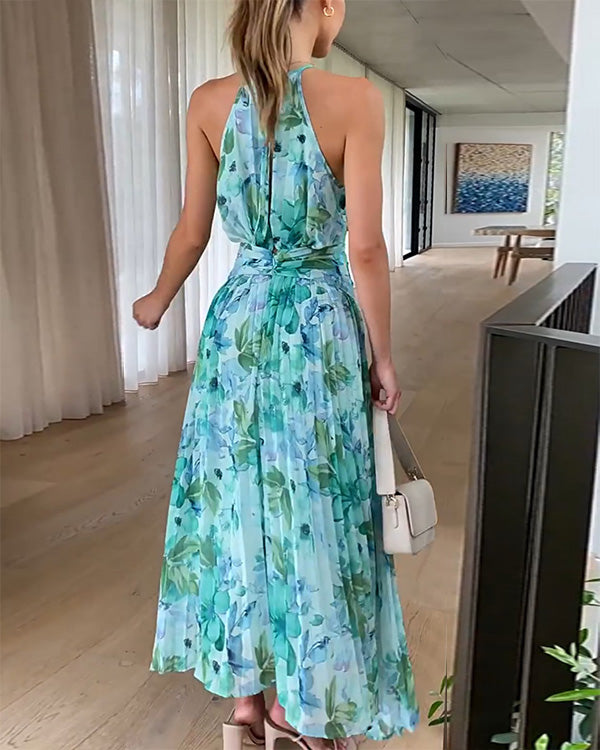 Clidress Boho Floral Chiffon Maxi Dress