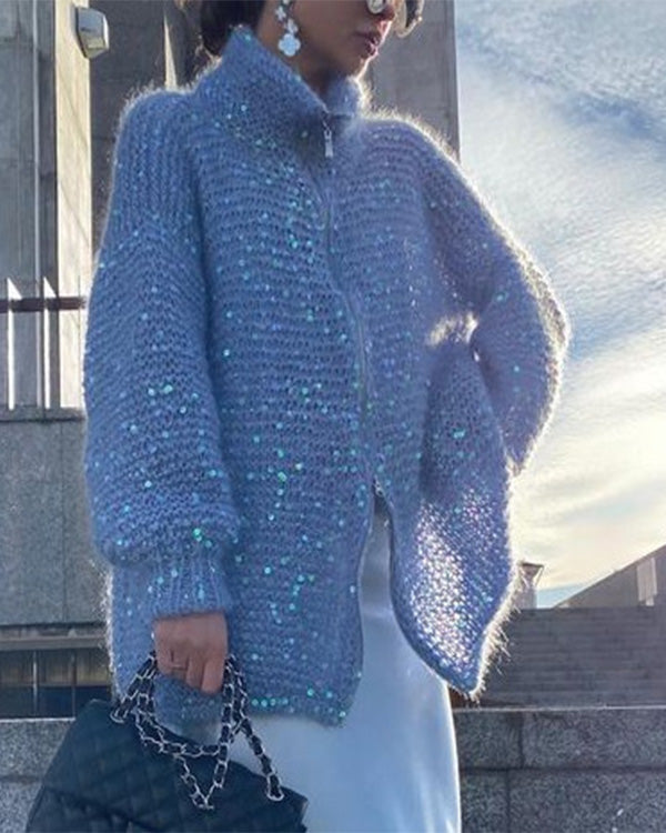 Clidress Sequined Knitting Jacket Sweater