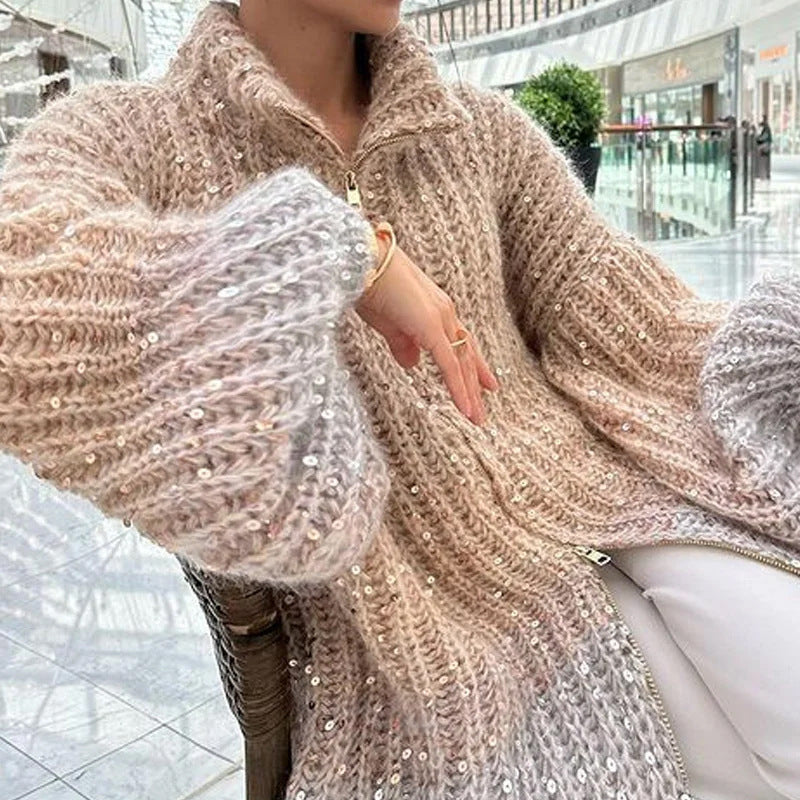Clidress Sequined Knitting Jacket Sweater