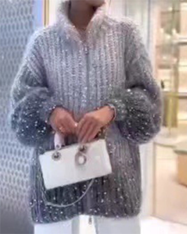 Clidress Sequined Knitting Jacket Sweater
