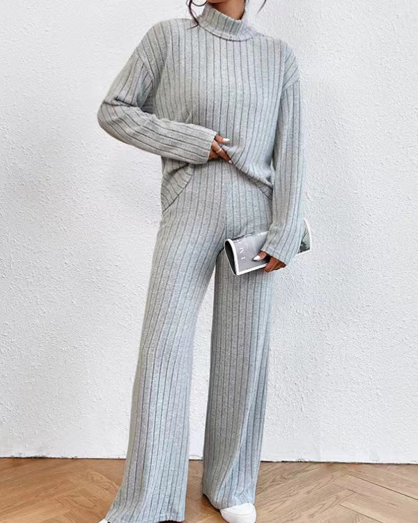 Clidress Knitting Turtleneck Top & Pants Set