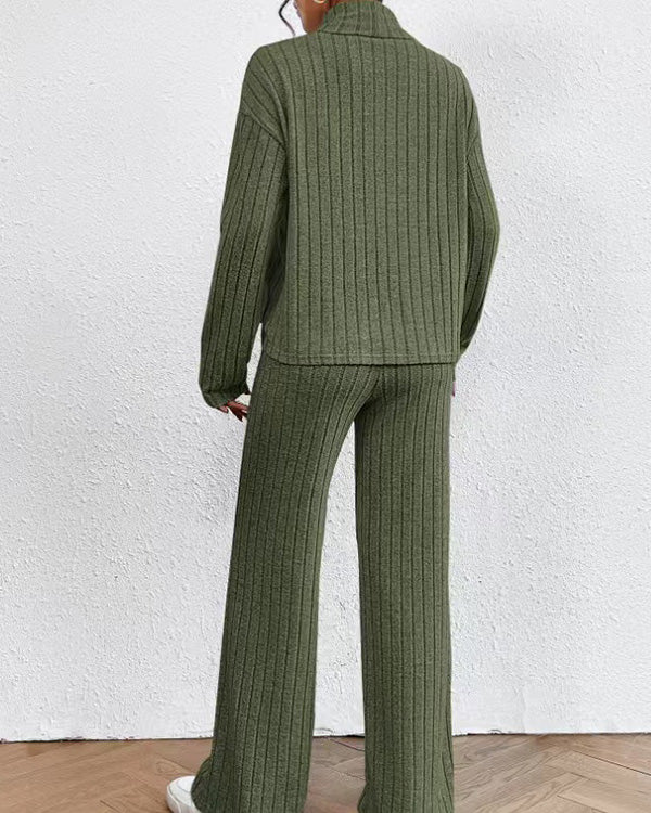 Clidress Knitting Turtleneck Top & Pants Set