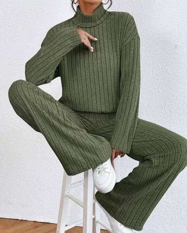 Clidress Knitting Turtleneck Top & Pants Set