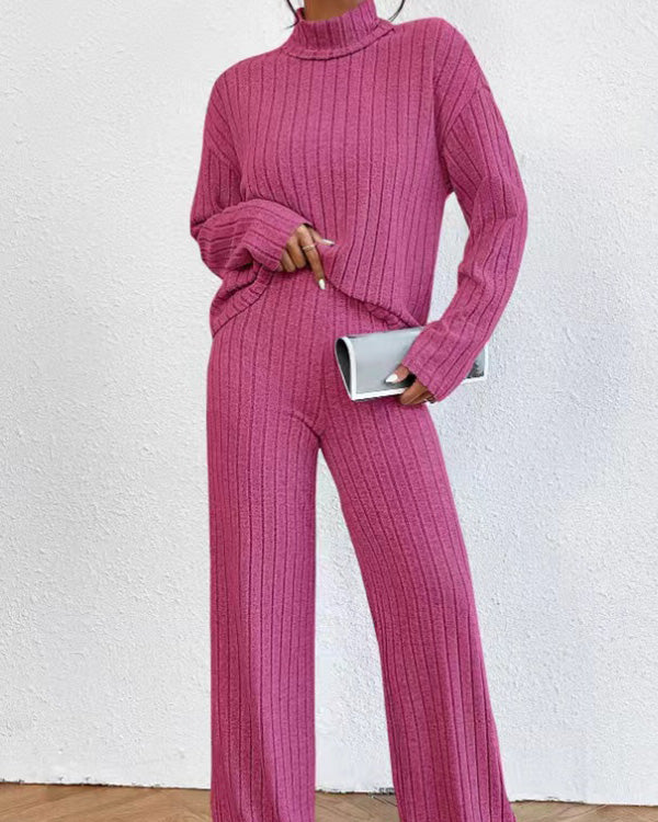Clidress Knitting Turtleneck Top & Pants Set