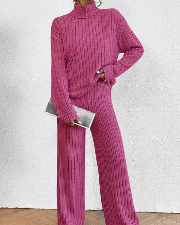 Clidress Knitting Turtleneck Top & Pants Set