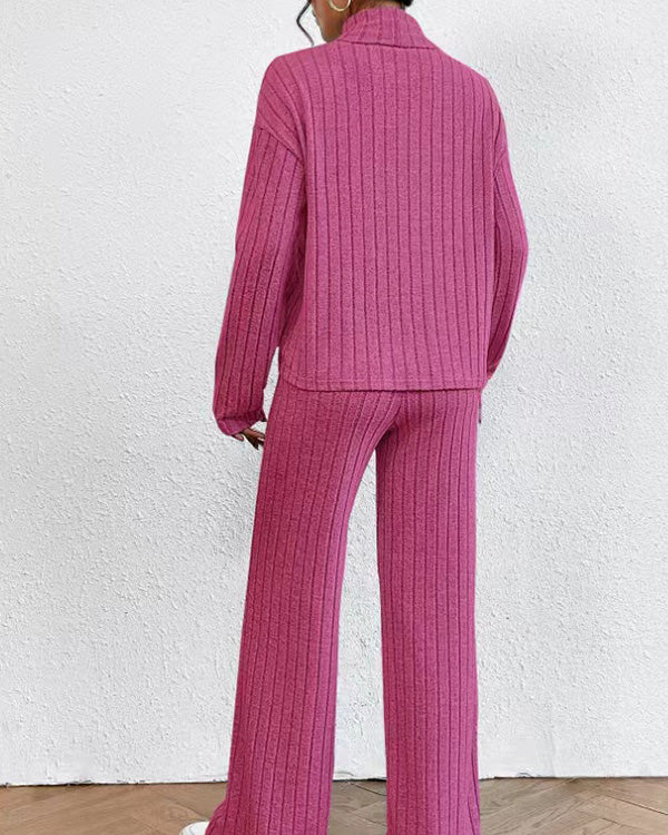 Clidress Knitting Turtleneck Top & Pants Set