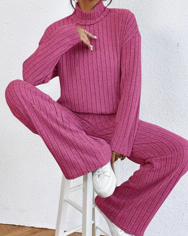 Clidress Knitting Turtleneck Top & Pants Set