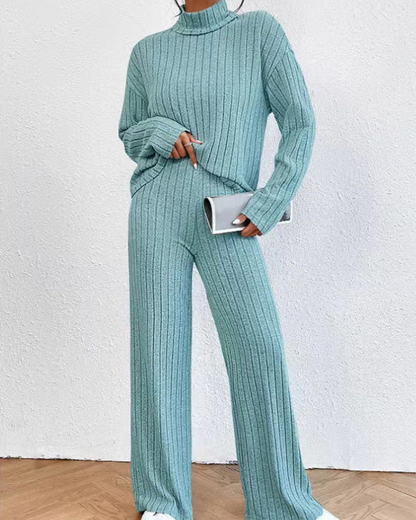 Clidress Knitting Turtleneck Top & Pants Set