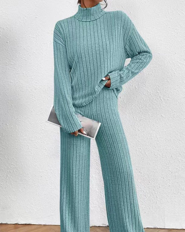 Clidress Knitting Turtleneck Top & Pants Set