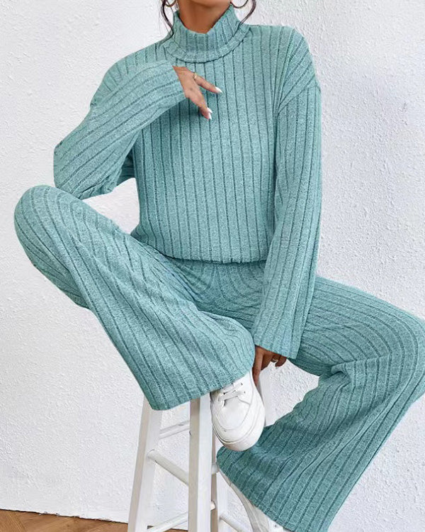 Clidress Knitting Turtleneck Top & Pants Set