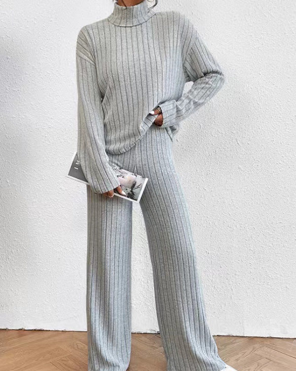 Clidress Knitting Turtleneck Top & Pants Set