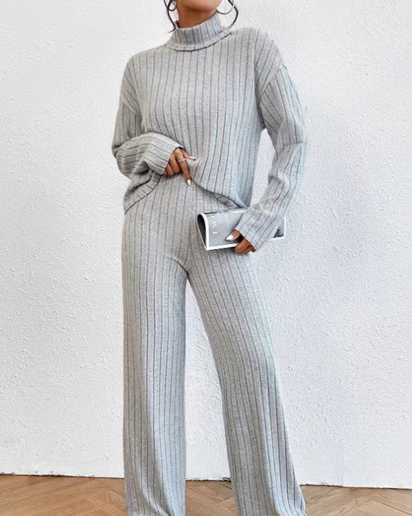 Clidress Knitting Turtleneck Top & Pants Set