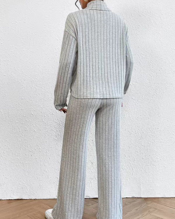 Clidress Knitting Turtleneck Top & Pants Set
