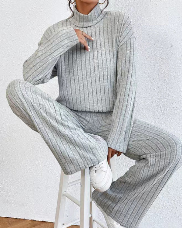 Clidress Knitting Turtleneck Top & Pants Set