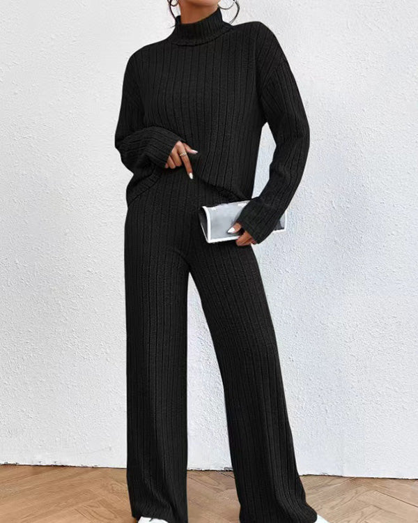 Clidress Knitting Turtleneck Top & Pants Set