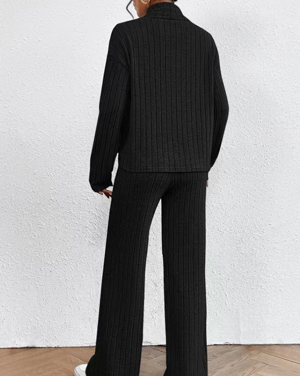 Clidress Knitting Turtleneck Top & Pants Set
