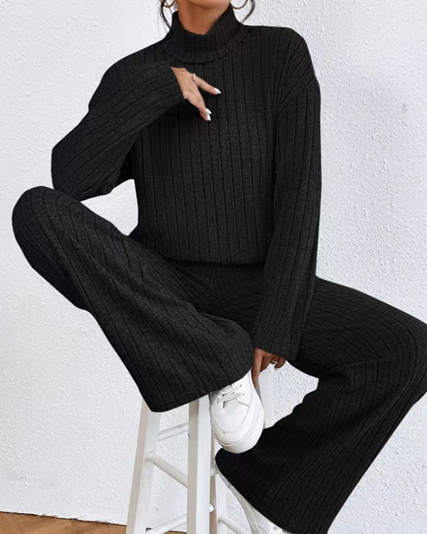 Clidress Knitting Turtleneck Top & Pants Set