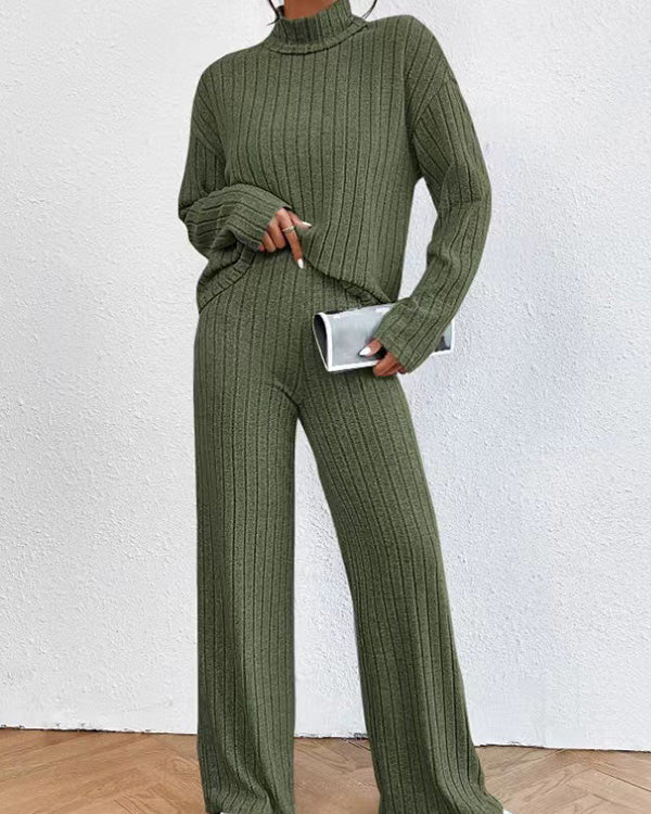 Clidress Knitting Turtleneck Top & Pants Set