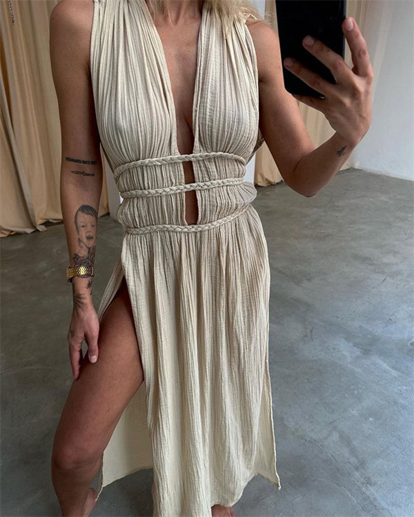 Clidress Boho Cotton High Split Maxi Dress