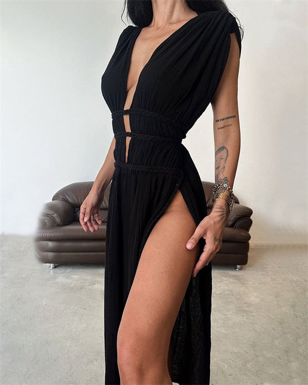 Clidress Boho Cotton High Split Maxi Dress