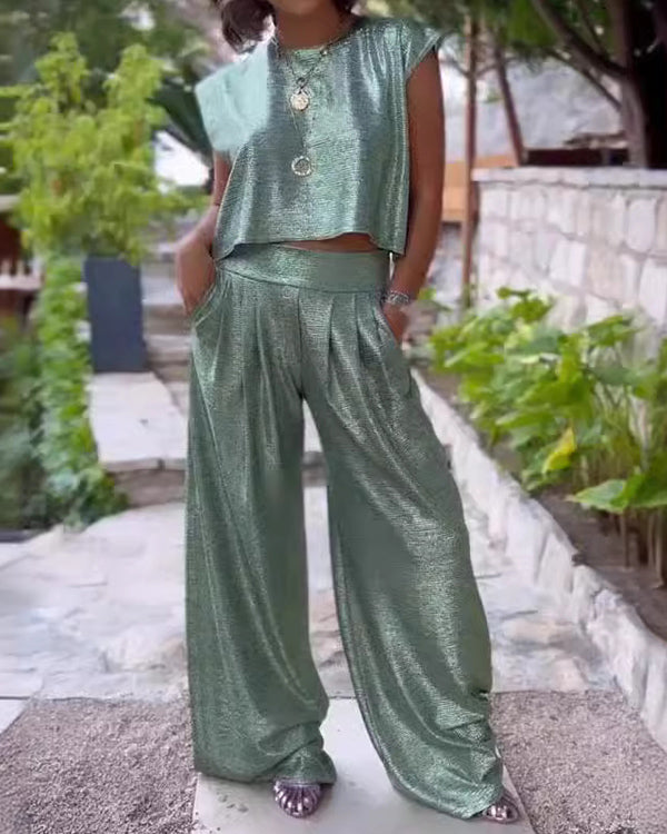 Clidress Sequin Sleeveless Top & Pants 2 Pieces Set
