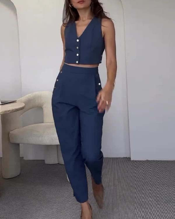 Clidress Buttons Up Vest & Pants Set