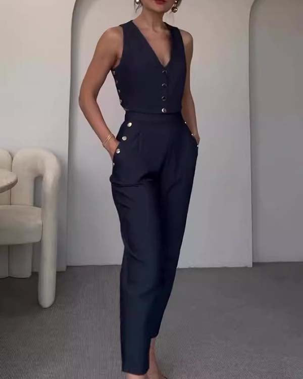 Clidress Buttons Up Vest & Pants Set