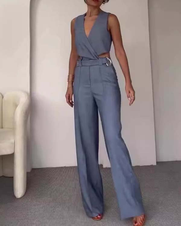 Clidress Wrap Crop Top & Wide Leg Pants Set
