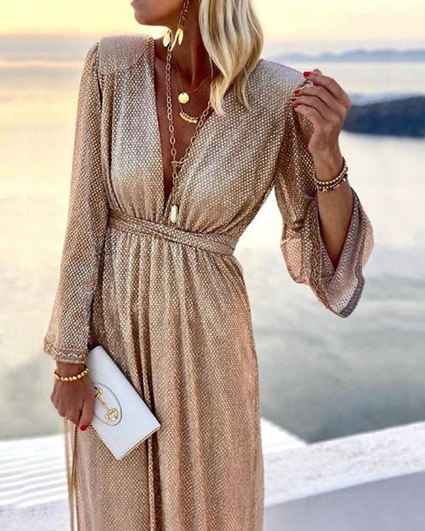 Clidress V Neck Queen Sequin Full Dress