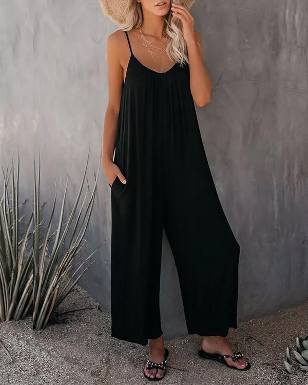 Clidress Pocket Sling Casual Jumpsuit