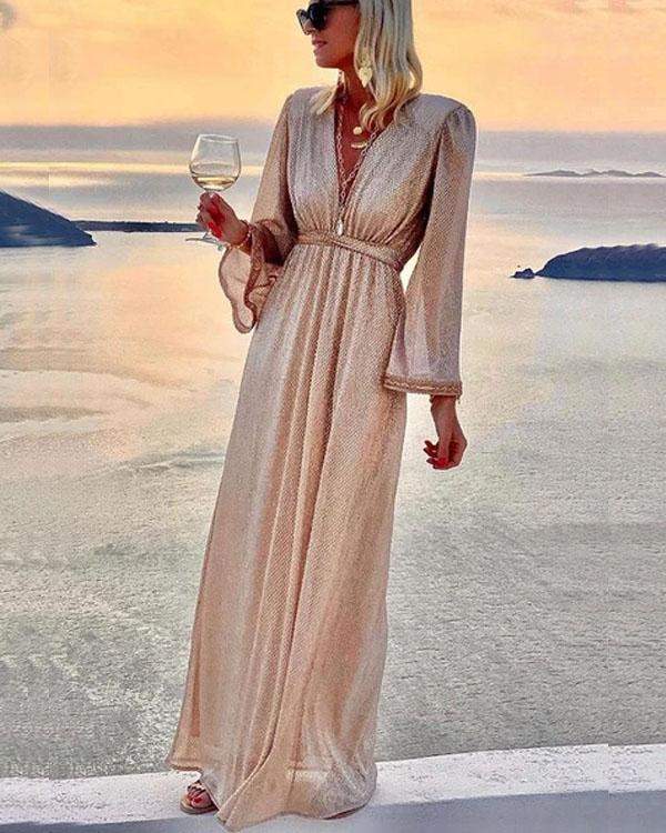 Clidress V Neck Queen Sequin Full Dress