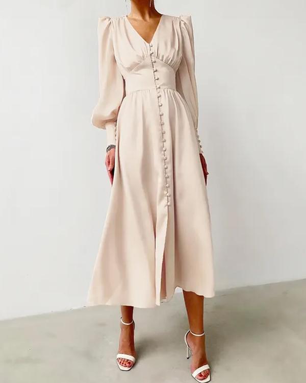 Clidress Lantern Sleeve Noble Silk Feel Dress