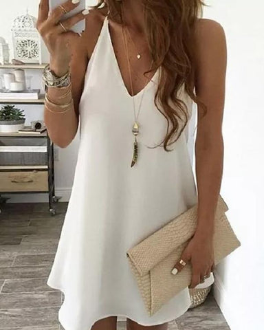 Clidress Simple Solid U Neck Wrap Shift Dress