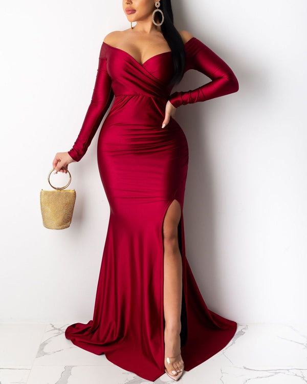 Clidress Sexy Club Party High Split Maxi Dress