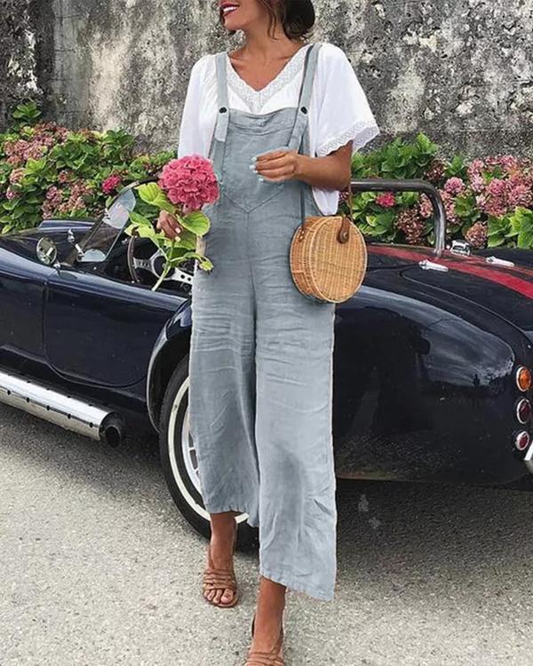 Clidress Casual Cotton & Linen Overalls Jumpsuit