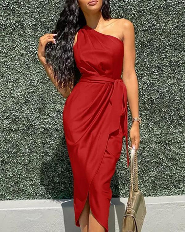 Clidress Oblique Shoulder  Sheath Party Dress