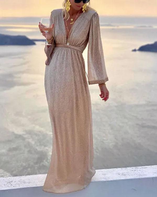 Clidress V Neck Queen Sequin Full Dress