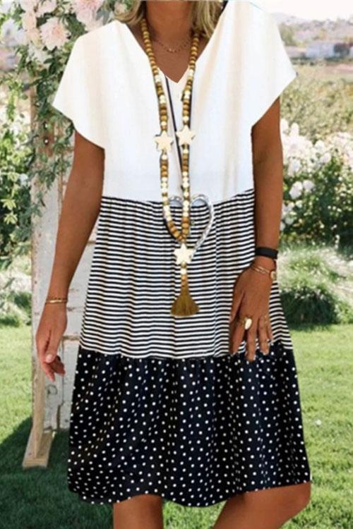 Clidress Color Block Striped Dot Dress