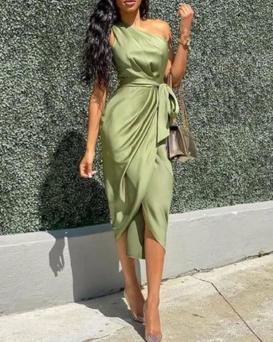 Clidress Simple Solid U Neck Wrap Shift Dress