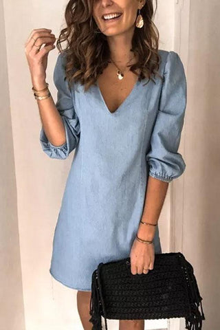 Clidress Simple Solid U Neck Wrap Shift Dress