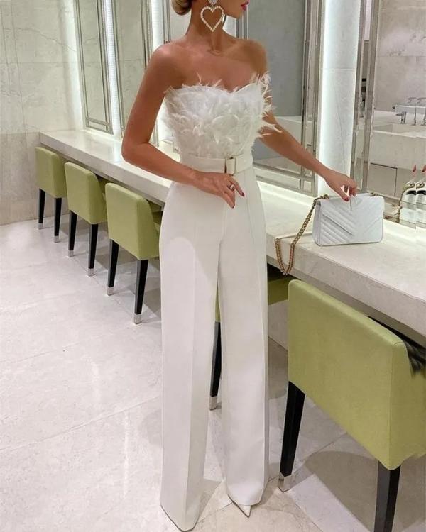 Clidress Angel Feather Tube Wide Leg Jumpsuit