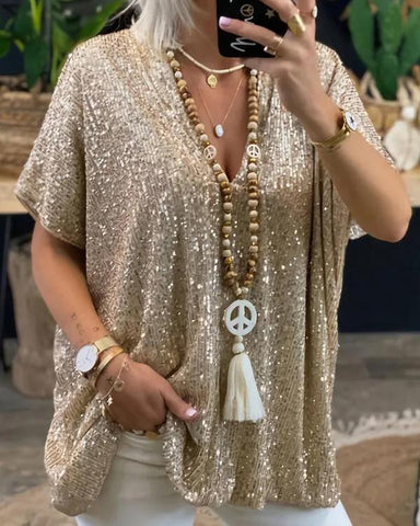 Clidress Colorful Sequins Sleeves Blouse